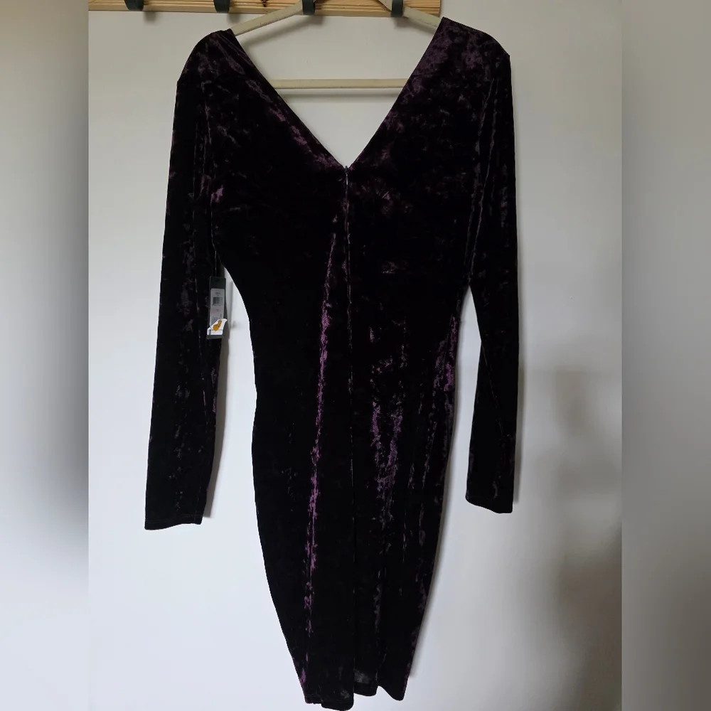 Guess Deep Purple Ruched V-NECK  Long‎ Sleeve Dress Sz 10